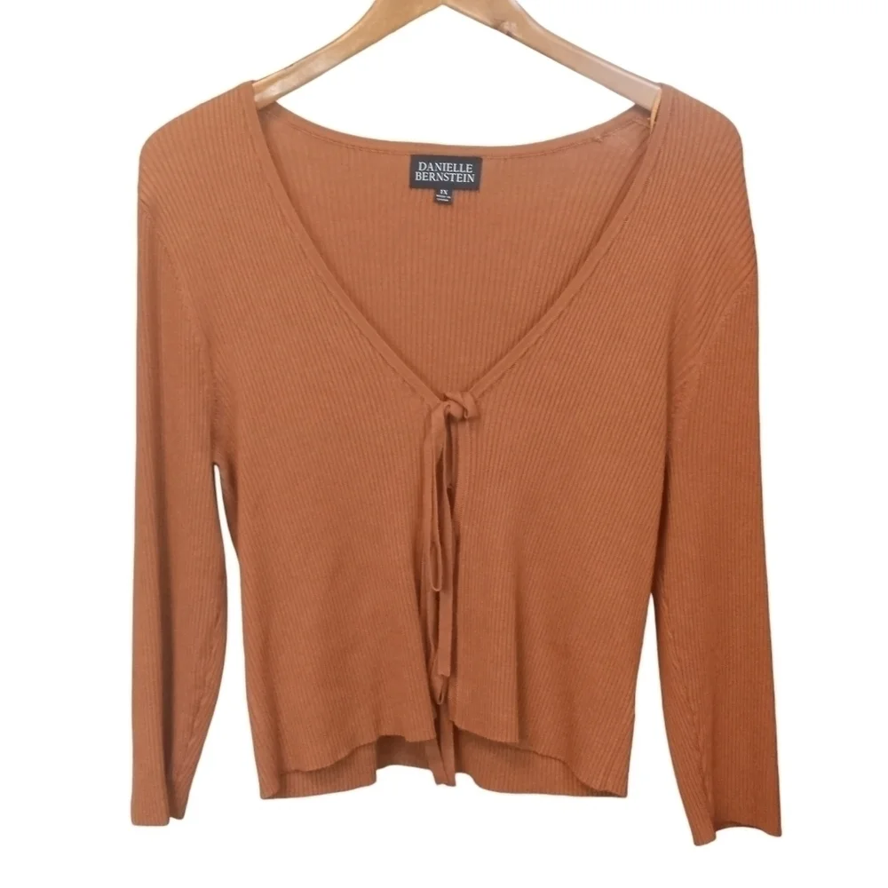 Danielle Bernstein Tie Front Ribbed Crop Cardigan Honey Ginger NWT Size 1X - Picture 3 of 11